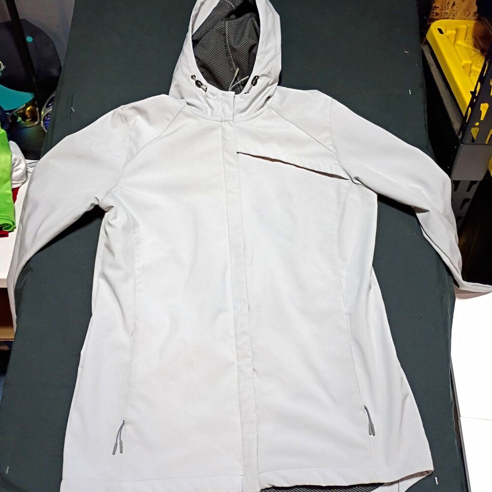 New Balance Women's Gray Hooded Full Zip Softshell Jacket Zipped Pockets L